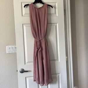 High Neck tulle Chiffon sleeveless pleated long dress pink M bridesmaid flowy